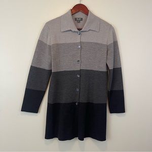 MdM Made In Italy Gray Long Sleeve Collared Cardigan Sweater Merino Wool Small